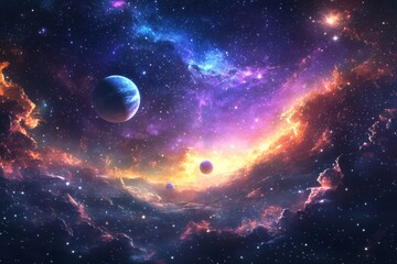 Obraz premium Space cosmic illustration with planets scene created with Generative AI