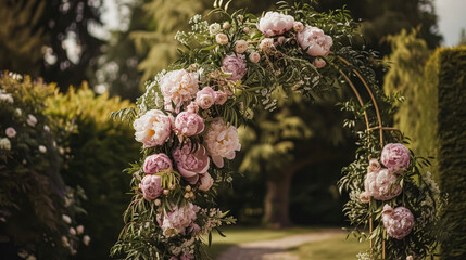 Wedding decoration with peonies, floral decor and event celebration, peony flowers and wedding ceremony in the garden, English country style