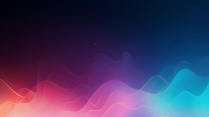 Fototapeta premium Abstract background featuring colorful glowing waves in pink, purple, and blue gradients over a dark, starry night sky.