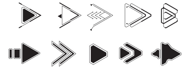 Arrow futuristic navigation pointers. Digital techno style element vector illustration set