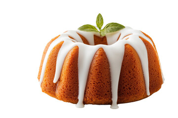 A delicious bundt cake topped with creamy frosting and a fresh leaf, perfect for dessert lovers and baking enthusiasts.