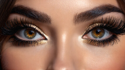Obraz premium Alluring woman with lengthening mascara fluttery lashes inky swirls dramatic volume Closeup portrait photography beautiful