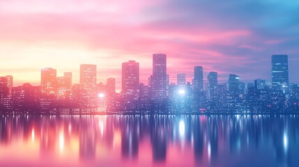 Fototapeta premium City Skyline with Sunset Reflections