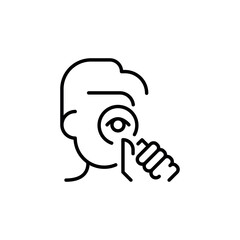 Research icon. Simple line illustration of a person holding a magnifying glass, symbolizing research, investigation, or analysis. Ideal for social media, app, and web design. Vector illustration.