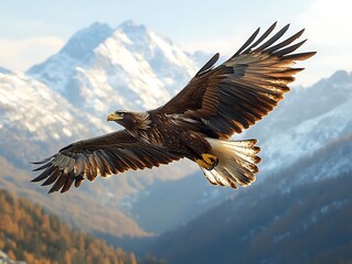 Fototapeta premium Golden Eagle in Flight Over Mountain Landscape - Photo