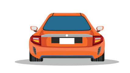 Rear view of an orange car. On isolated white background with shadow.