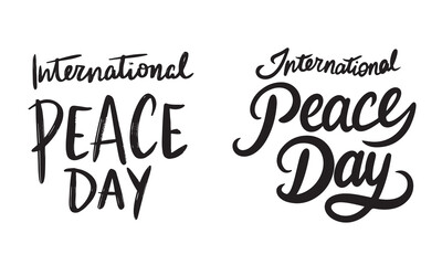 Collection of International Peace Day text lettering. Hand drawn vector art.