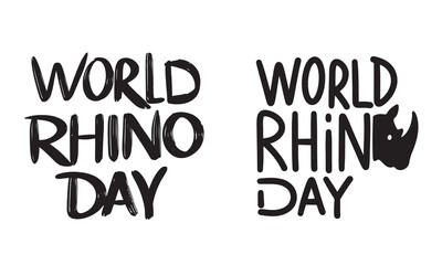 Collection of World Rhino Day text lettering. Hand drawn vector art.