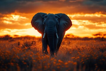 African Elephant at Sunset - Photo
