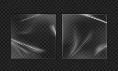 Realistic vinyl plastic cover template with shrink effect on transparent background. Retro abstract disk pack mockup.