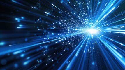 Abstract Blue Light Burst with Glowing Lines