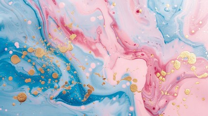 Abstract marbling with shades of blue, pink, and gold.