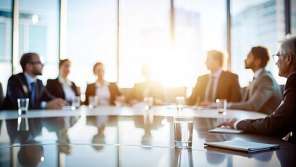 Unfocused Business Roundtable - Out-of-focus background of a business roundtable discussion.

