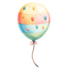 Colorful watercolor balloon illustration with polka dots and stripes, ideal for festive occasions, party decorations, or children's artwork.