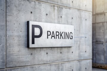Minimalist Concrete Parking Sign: Sleek concrete block, clean lines, simple typography, modern architecture