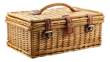 Wicker picnic basket isolated on transparent background