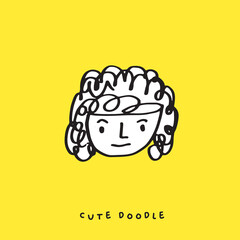 Cute doodle cartoon hand drawn girl illustration ,Cute doodle girl, cute  girl