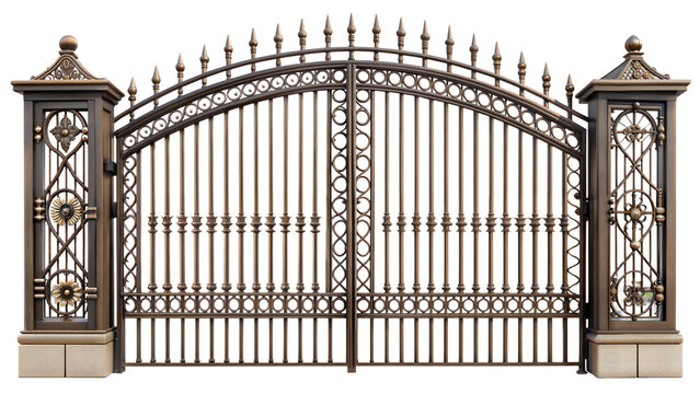 Decorative wrought iron gate isolated on transparent background