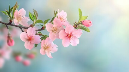 Obraz premium Pink spring blossoming branch on wide background 