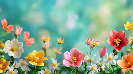 Fototapeta premium Colorful spring flowers on panoramic banner 
