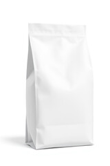Stand up pouch packaging with zipper made of white blank foil, 3D illustration mockup template on white background.
