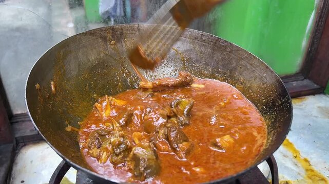 Close up shot cooking of Bihari style mutton curry or Nalli. No face video
