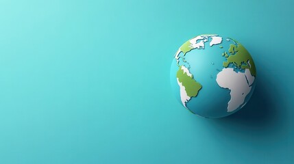 Beautiful globe showcasing the continents on a vibrant turquoise background, perfect for environmental and educational themes.