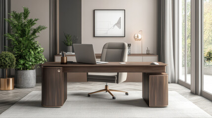 A Georgian businessperson's desk with a laptop and modern, tidy environment