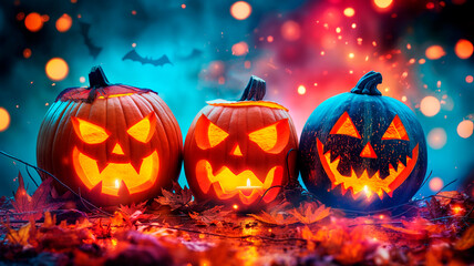 Obraz premium halloween pumpkins in the night
