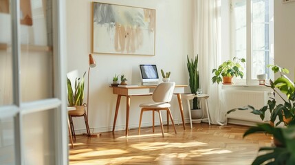 Stylish open living room design decorated with wooden furniture, modern style house.