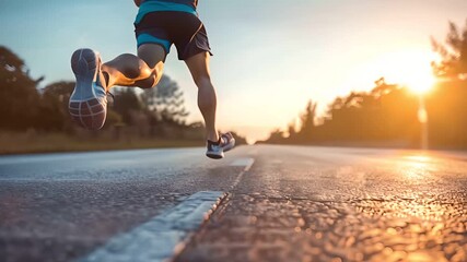 A runner exercising on an open road at sunrise, capturing the essence of fitness, health, and motivation in nature.