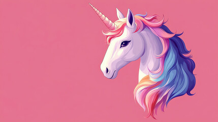 unicorn head where the horn is coloured with a subtle gradient, placed on a solid background