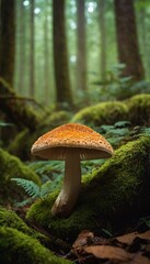Fototapeta premium Mushroom Wallpaper ,Fantasy Wallpaper, Mushroom Light, Fantasy Mushroom, Jungle, Forest Mushroom, Jungle Background, fantasy. Ai generated image.