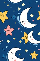 A vibrant pastel Crescent and Star pattern, capturing the whimsy of childhood in colorful expressionist style.