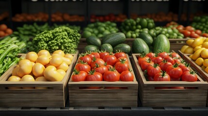 Organic Vegetable Market Stalls with Fresh Produce 3D