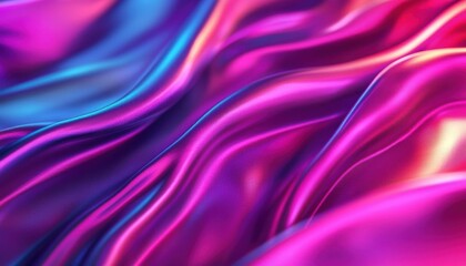 Obraz premium Abstract iridescent fabric with flowing waves in pink, blue, and purple hues.