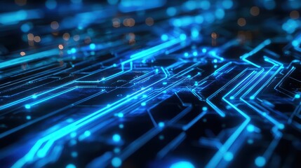 Obraz premium Blue Circuit Board. A futuristic wallpaper featuring a blue circuit board design.