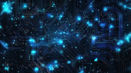 Fototapeta premium Blue Circuit Board. A futuristic wallpaper featuring a blue circuit board design.