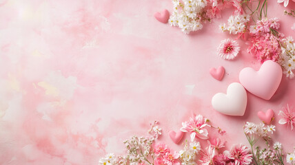 Pink pastel colored hearts and flowers, birthday or valentine greeting card, love and emotion concept, thank you, hope, help and charity
