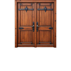 Double Wooden Doors with Ornate Ironwork  isolated on transparent background