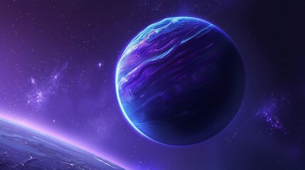 Obraz premium A Close-Up View of a Blue and Purple Gas Giant in Space