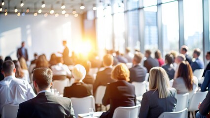 Soft Focus Corporate Event - Gentle blur effect capturing a corporate event space with attendees.
