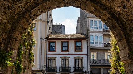 Small gateway into the Roman wall that surrounds the monumental city of Lugo, Spain.