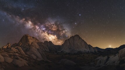 Obraz premium Milky Way Galaxy Over Rugged Mountain Range