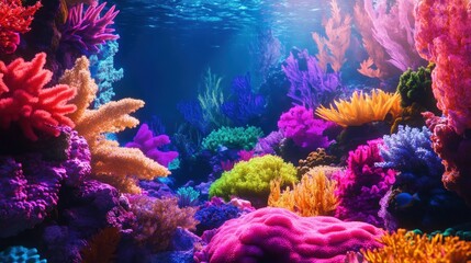 Obraz premium Vibrant Underwater Coral Reef Ecosystem with Colorful Corals and Fish