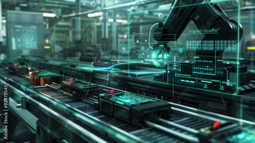 Poster investigate ai's impact on manufacturing, where robotics and ai-powered systems automate production 