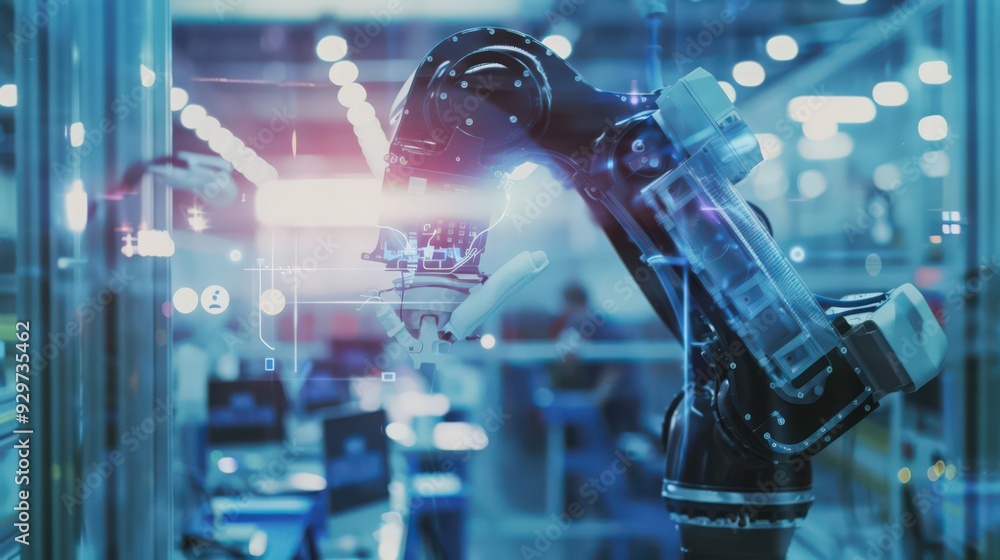 Poster investigate ai's impact on manufacturing, where robotics and ai-powered systems automate production 
