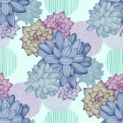 Succulent Plant Seamless Repeat. Tropical background, summer concept. Modern Stylish Abstract Texture.