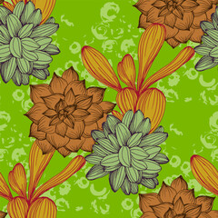 Succulent Plant Seamless Repeat. Tropical background, summer concept. Modern Stylish Abstract Texture.
