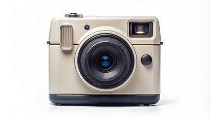 Instant camera frontview isolated, photography, vintage, retro, technology, equipment, lens, focus, picture, capture, memory